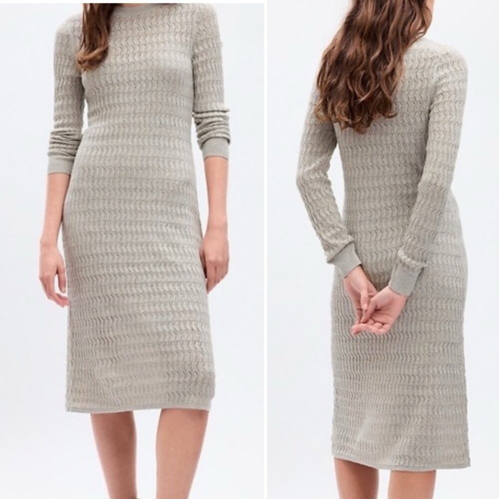 NWT Gap Long Sleeve Metallic Wool Blend Sweater Dress Silver Grey sz L Petite